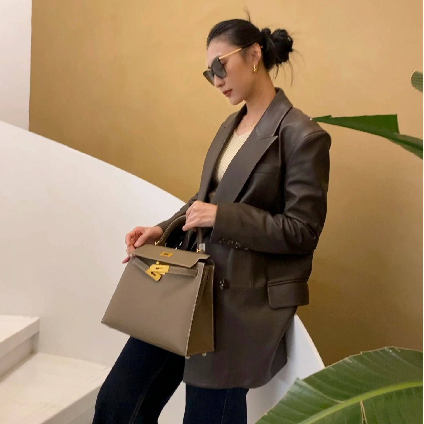 未使用 Hermes/爱马仕 全膜大象灰金扣kelly28，y刻
