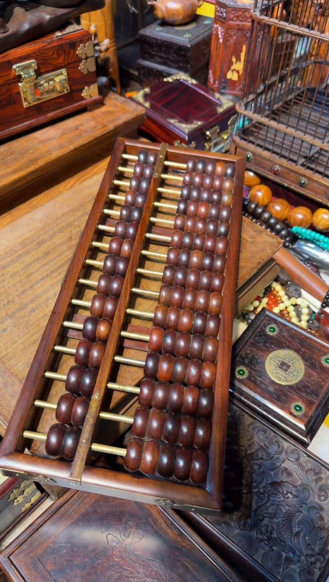 木黄花梨高记算盘带把手 