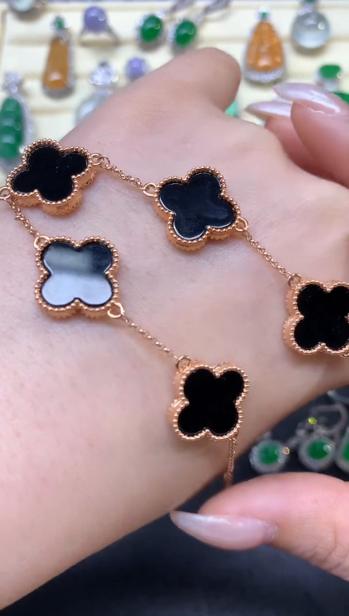 【闪购商品】翡翠手链18K金镶嵌墨翠手链|2850+285