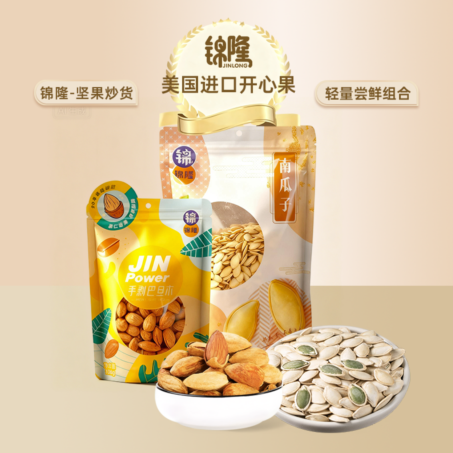 锦隆旦木南瓜子轻量尝鲜组合年货小吃坚果炒货组合