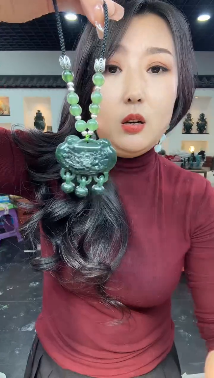 【闪购商品】岫玉颈饰未镶嵌501牡丹花鬼工怀【半珠链】