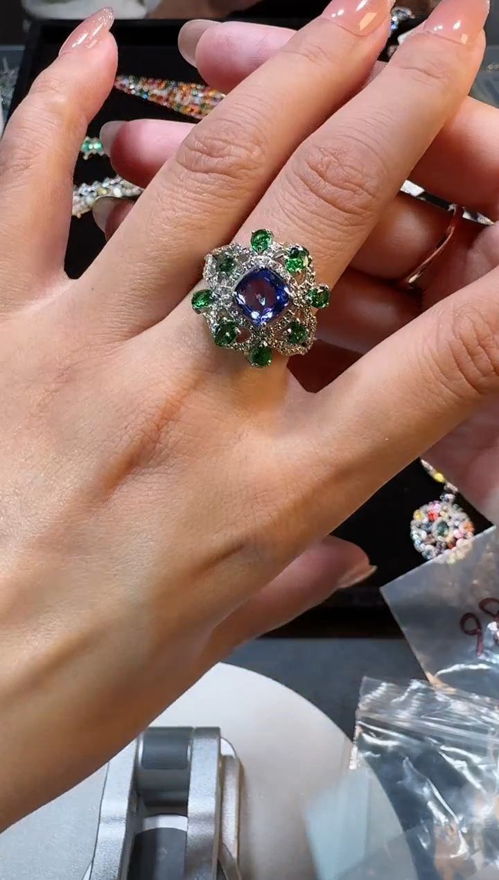 【闪购商品】定制坦桑石戒指未镶嵌戒指