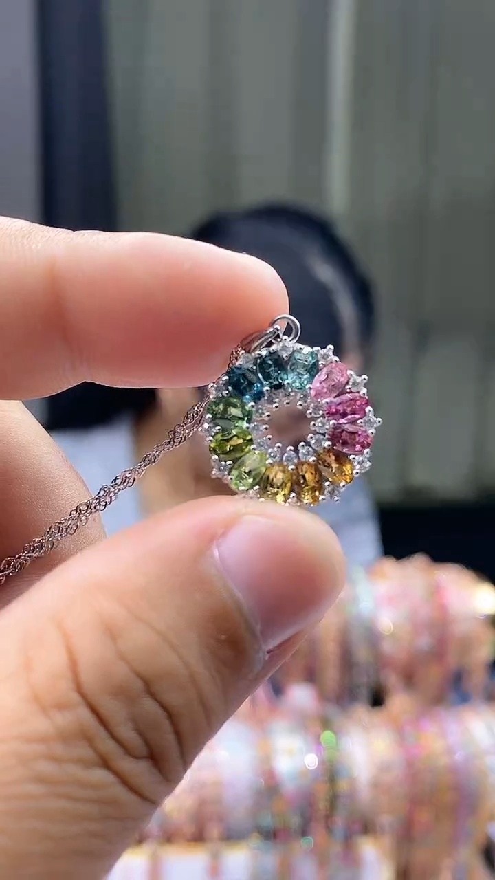【闪购商品】碧玺吊坠银S925镶嵌4235434354354