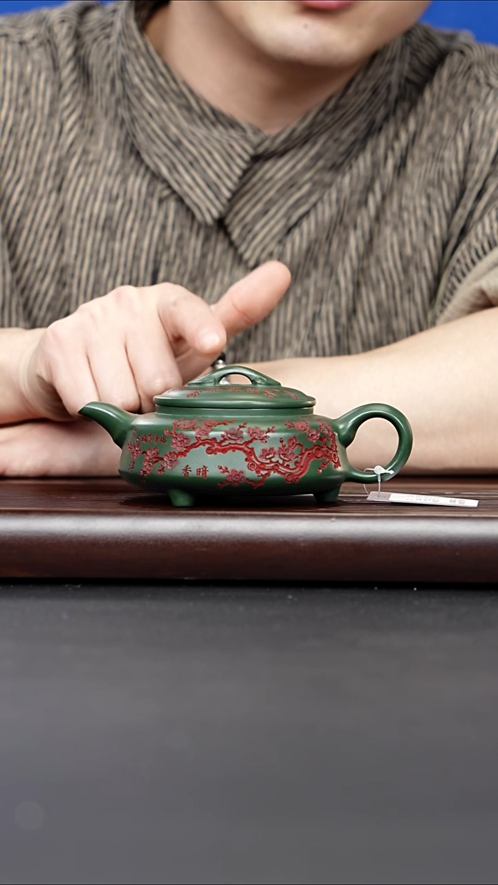 紫砂壶宜兴紫砂 双线竹鼓 民国绿泥 梅付春 692