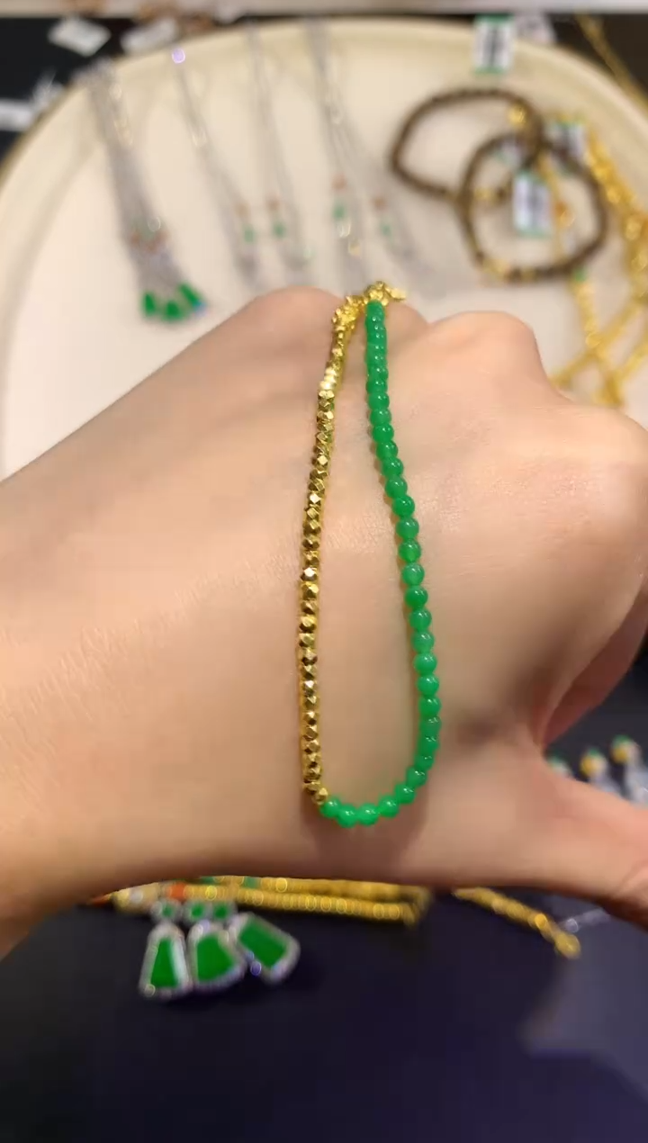足金镶嵌手链翡翠手链A147丨7980