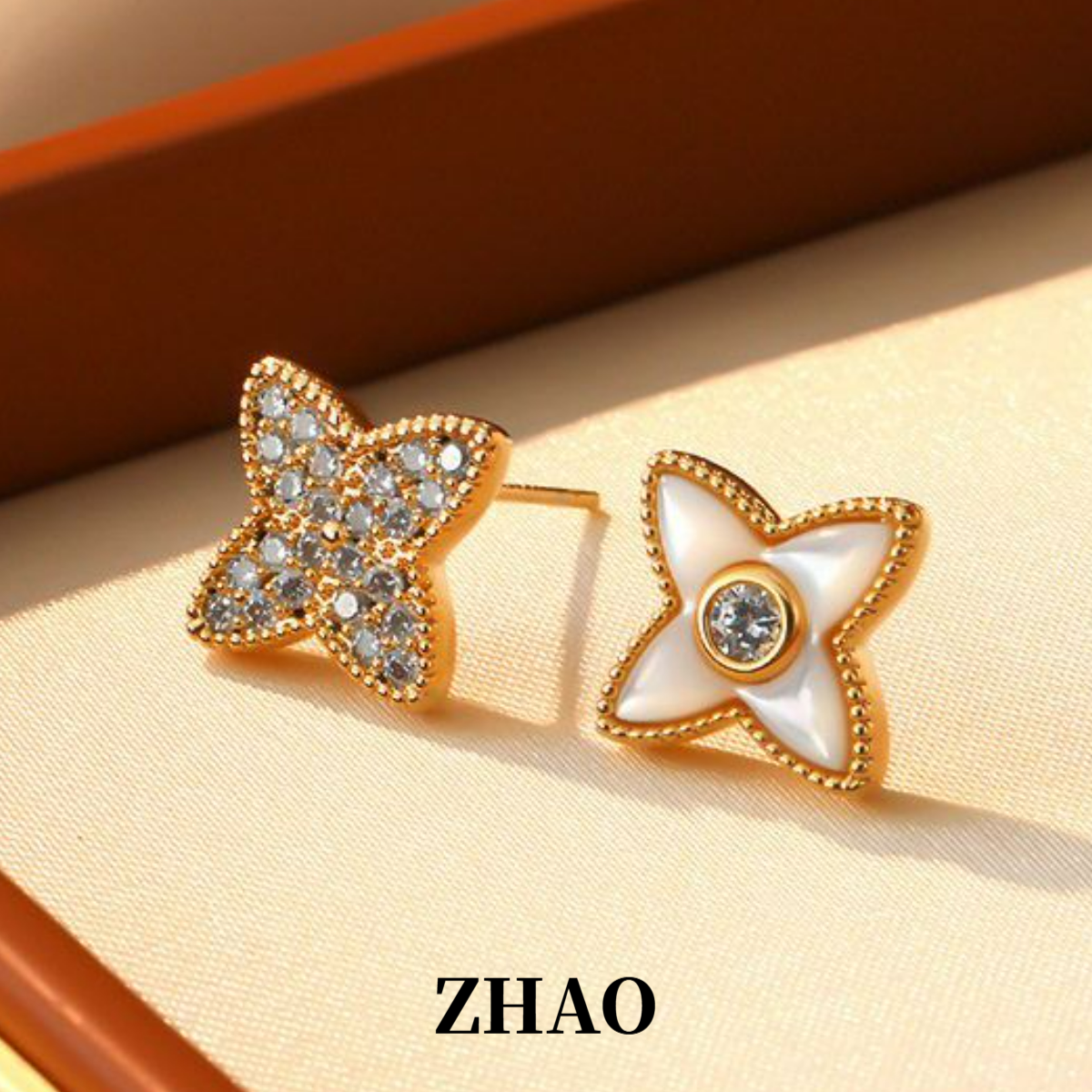 铜合金锆石耳饰 ZHAO S925银针 轻奢法式耳环简约耳钉