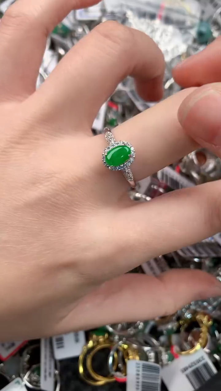 银S925镶嵌戒指翡翠444---3