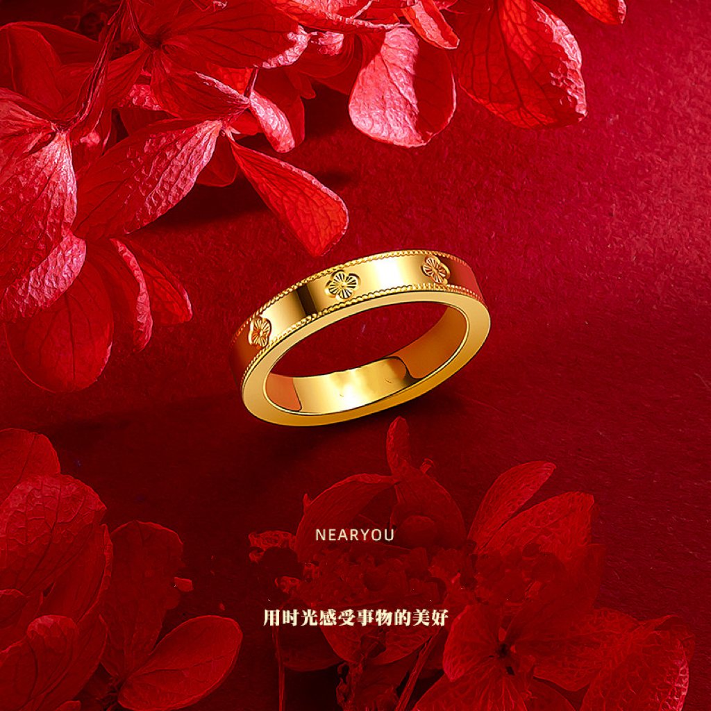 【粉丝专属】专柜同款2.8g闭口对戒时尚四叶草戒指T