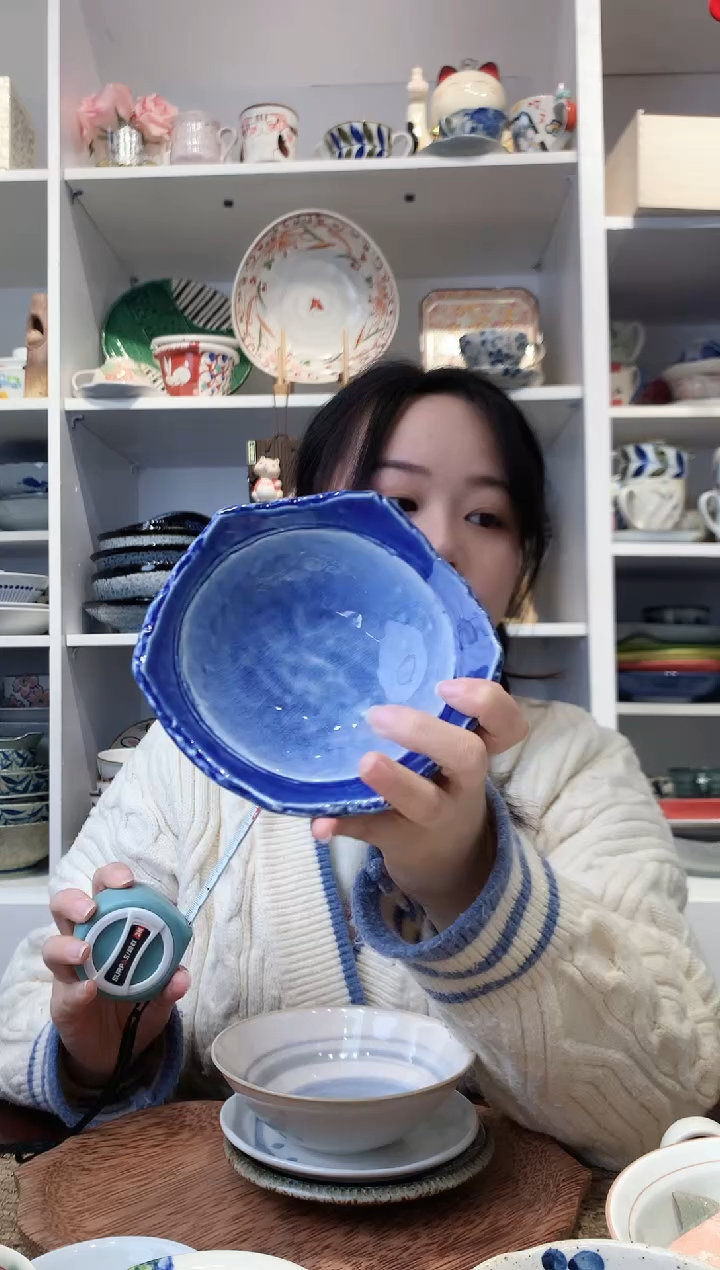 陶瓷【孤品】有田烧湖水蓝小钵14.5cm