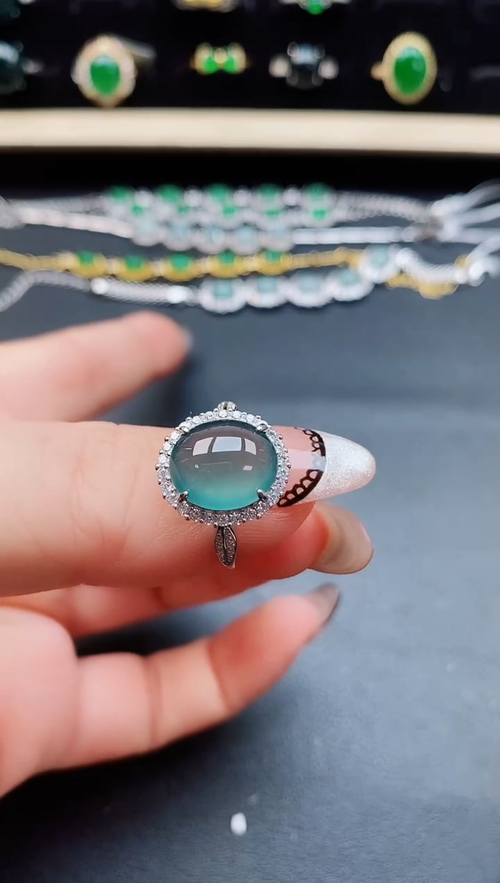 翡翠戒指银S925镶嵌5080