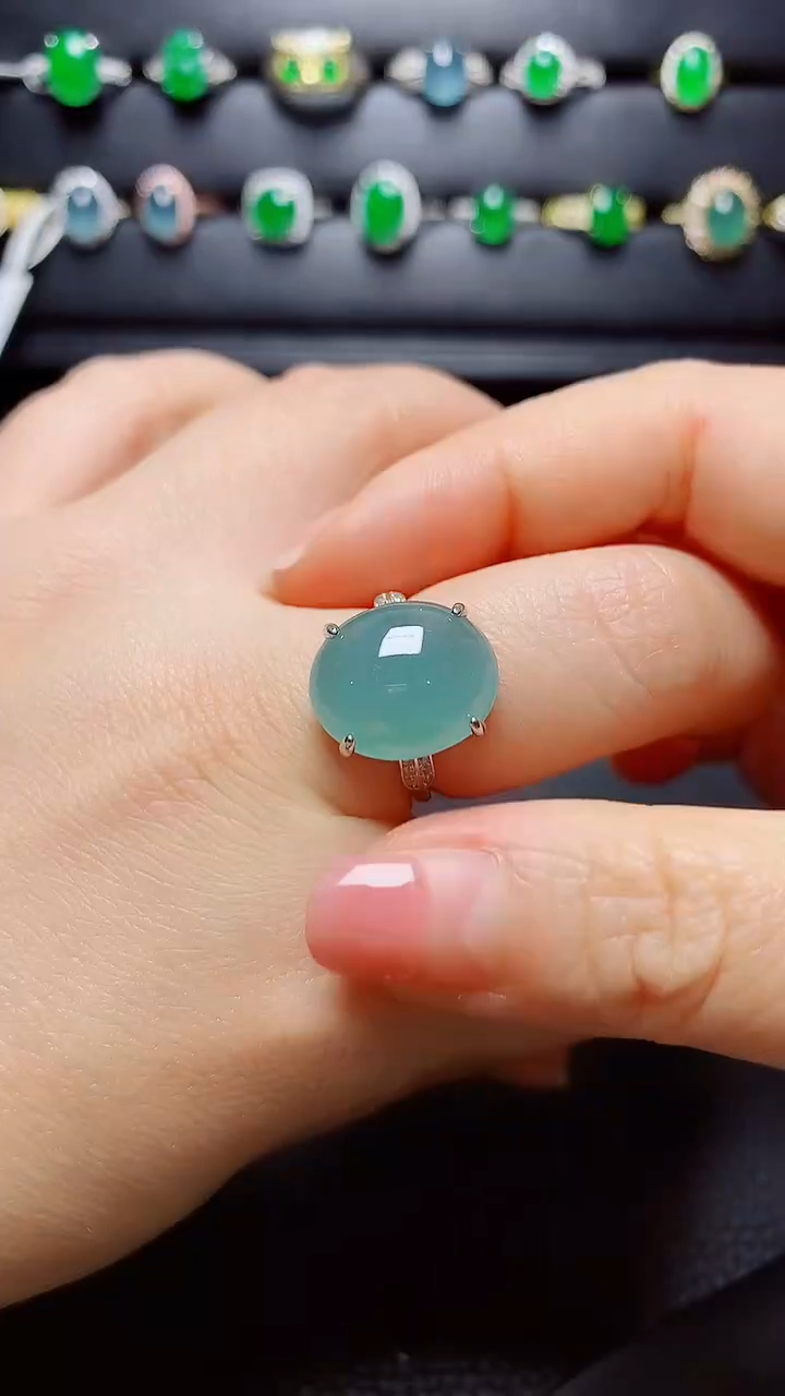 银S925镶嵌戒指翡翠天然翡翠A货s925银镶