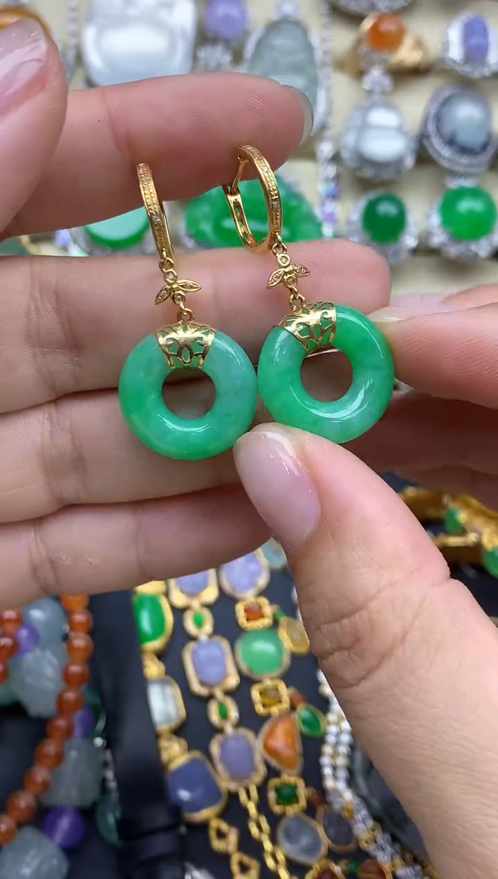 翡翠18K金镶嵌耳饰606-春日珠宝