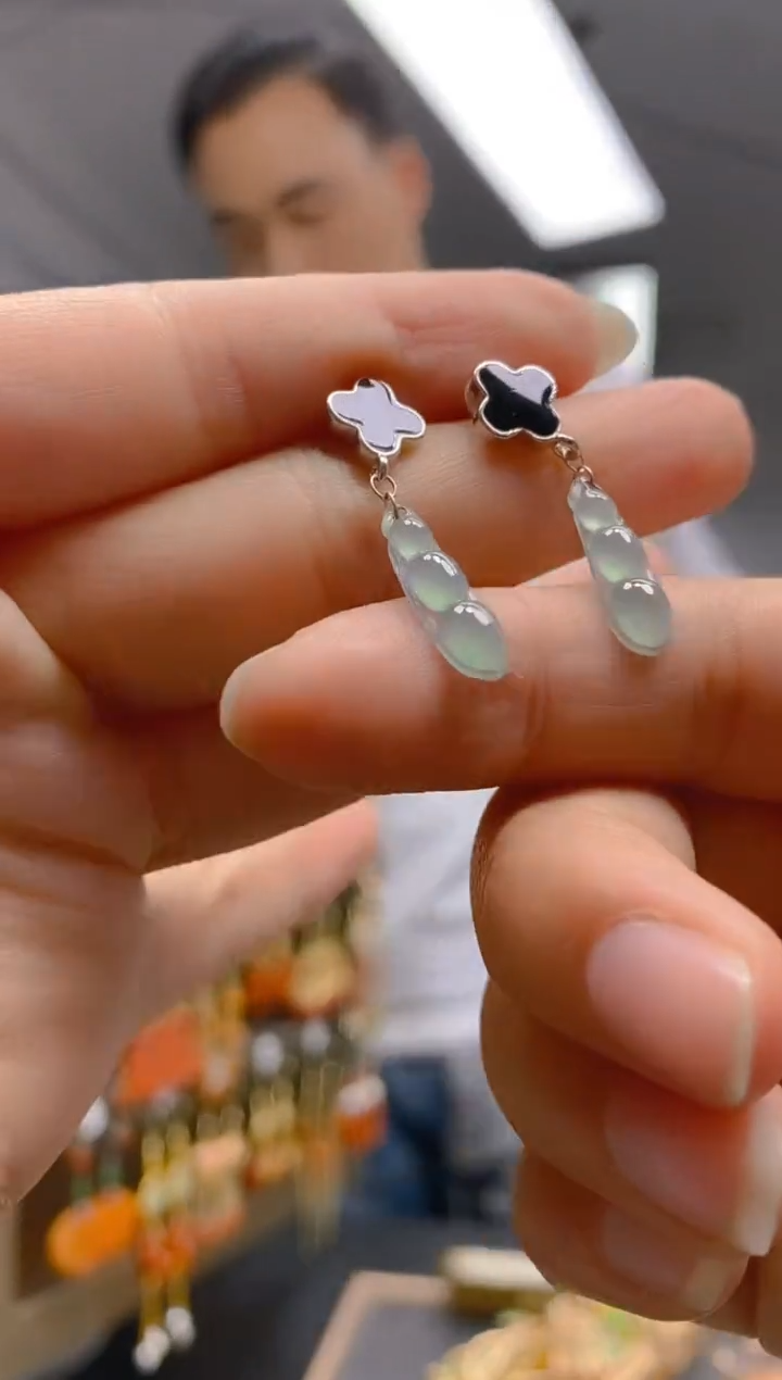 翡翠银S925镶嵌耳饰0277翡翠耳钉