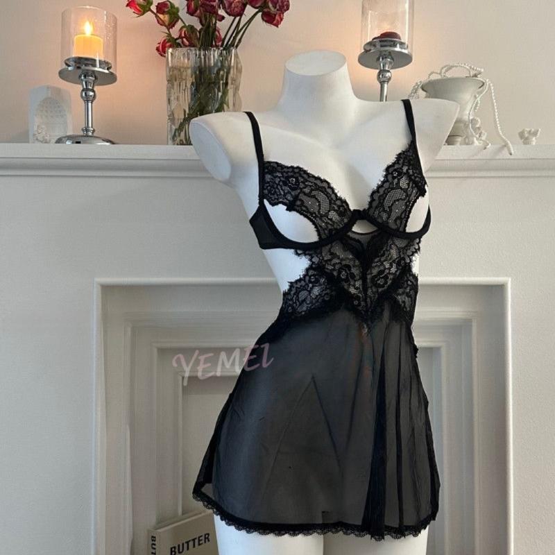 野莓私语⟪奢艳⟫蕾纱御姐连衣裙带钢托纯欲轻熟露背短裙