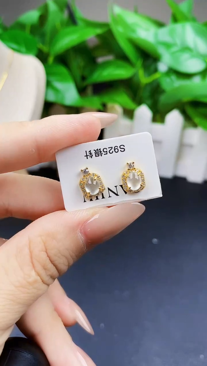 翡翠银S925镶嵌耳饰12