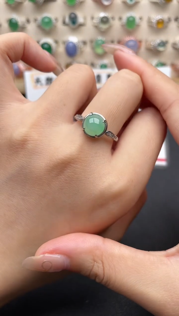 【闪购商品】翡翠银S925镶嵌戒指一物一证一礼盒