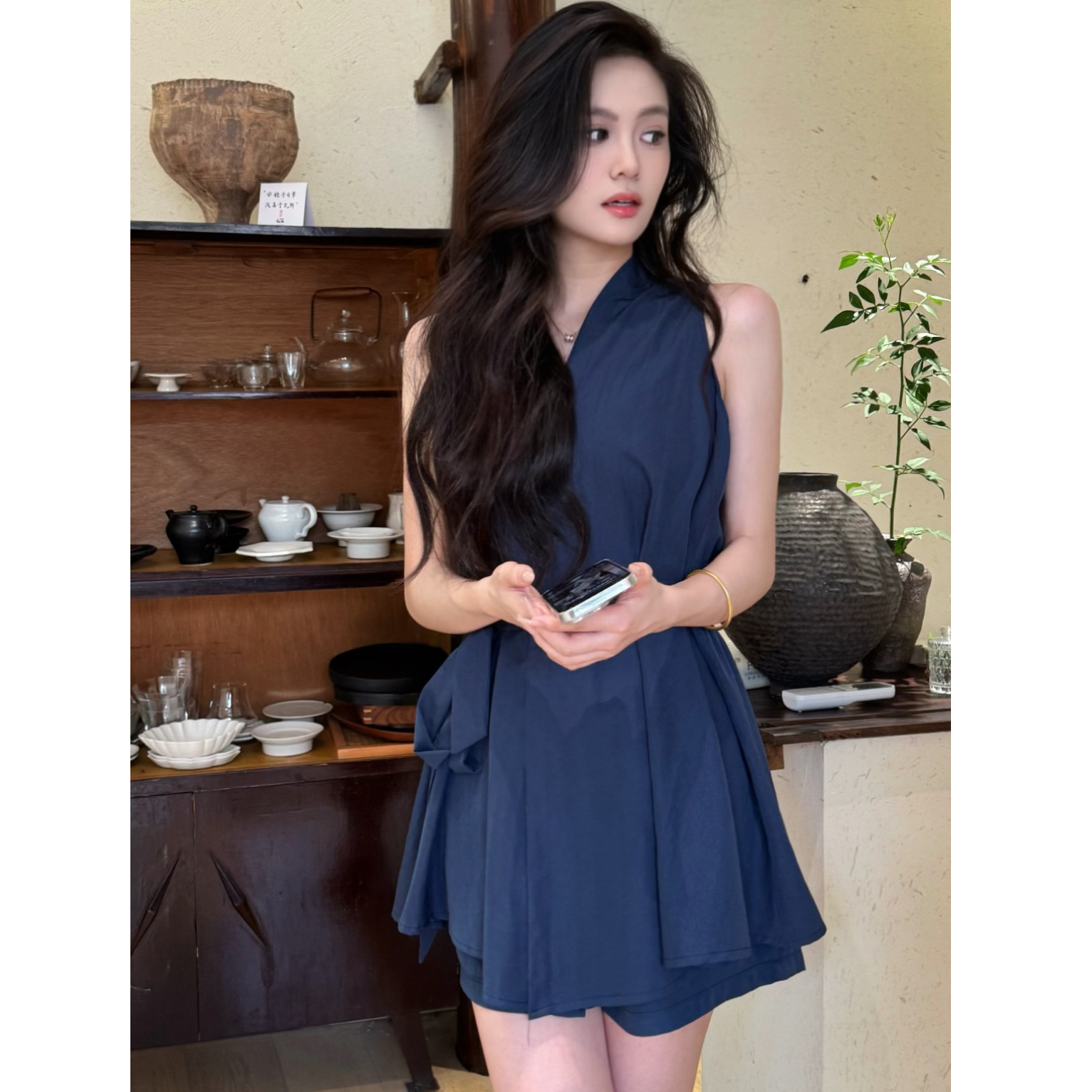 夏季显瘦时尚套装韩版阔腿上衣气质性感衬衫休闲收腰系带女装小众