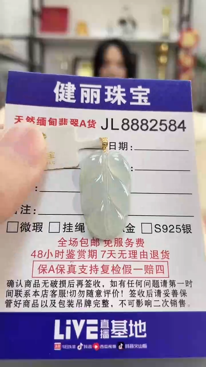 颈饰18K金镶嵌翡翠天然缅甸翡翠A货 小金枝玉叶+银链