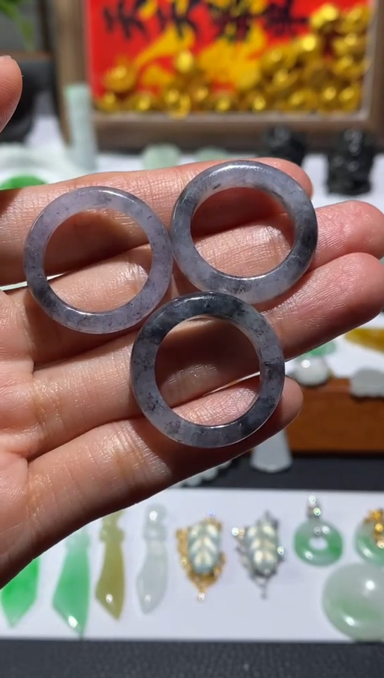 颈饰未镶嵌翡翠乌鸡戒圈~14·15圈口