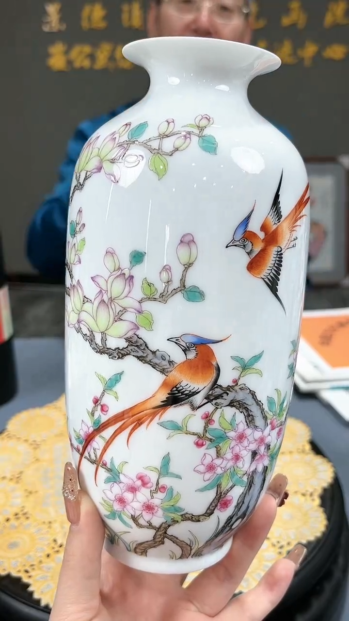 【闪购商品】官窑瓷画院909官窑瓷画院花鸟赏瓶
