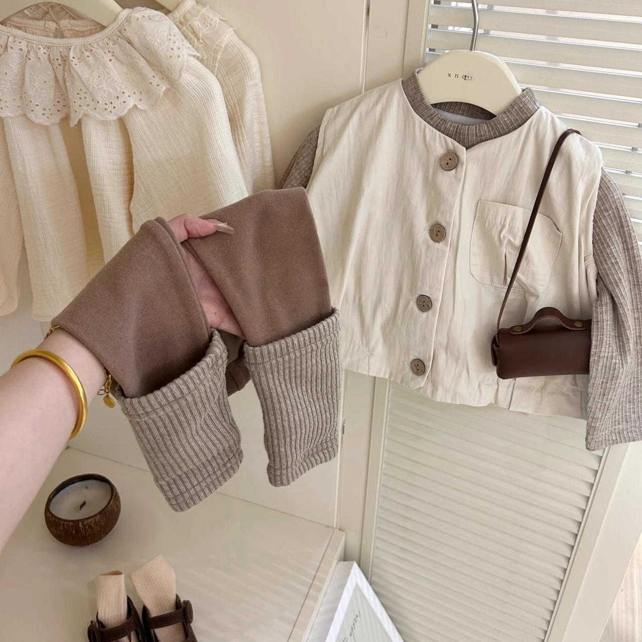 萱萱妈女童秋季新款套装洋气女宝宝新款马甲打底衫打底裤韩版秋装