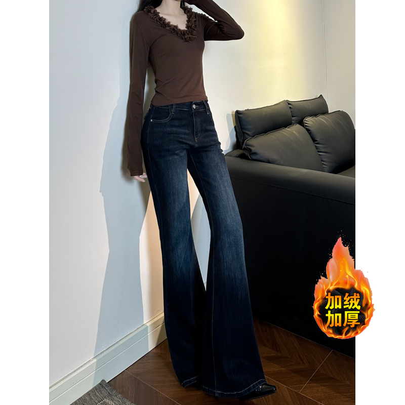 美式高腰宽松不贴腿辣妹微喇弹力牛仔裤女2025新款喇叭长裤