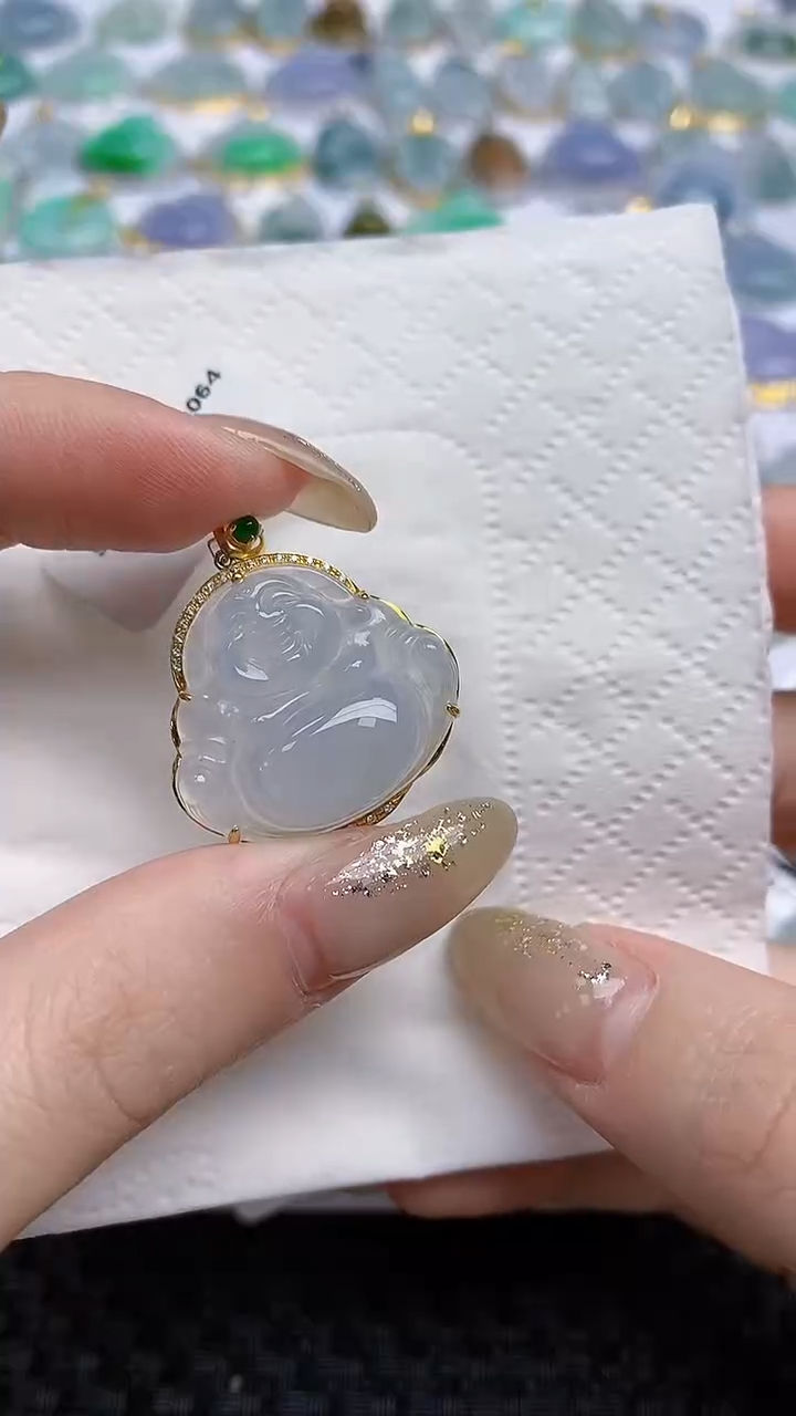 【闪购商品】翡翠颈饰18K金镶嵌天然A货翡翠 