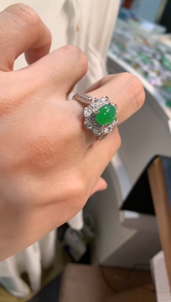 银S925镶嵌戒指翡翠戒指