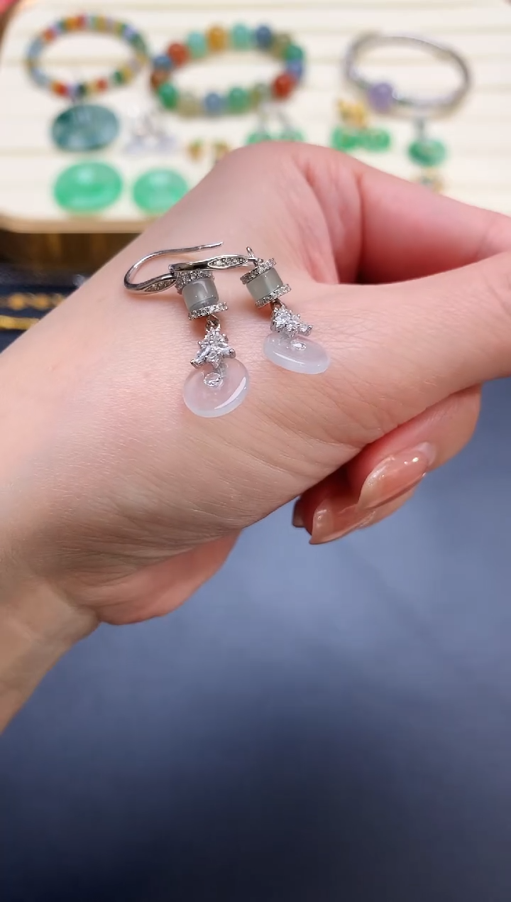 【闪购商品】翡翠耳饰银S925镶嵌17平安扣|480+0