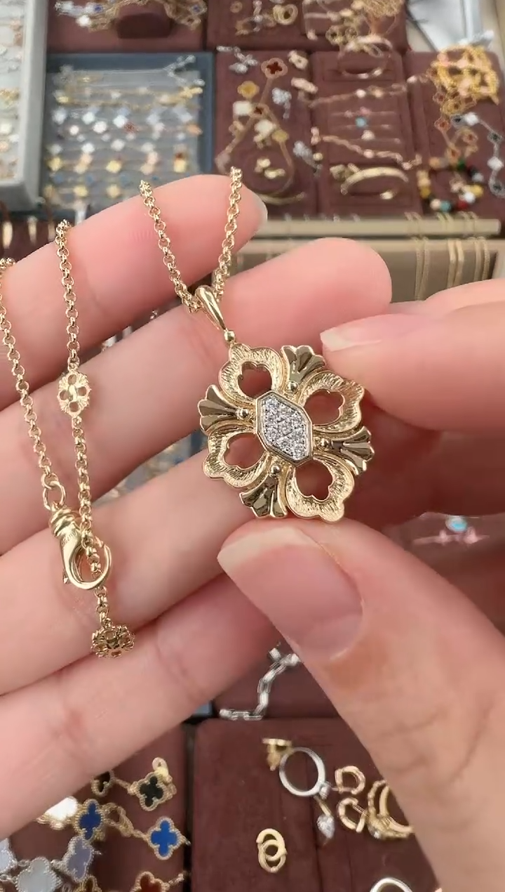 【闪购商品】钻石镂空布布项链18K金镶嵌【高定版】9克多