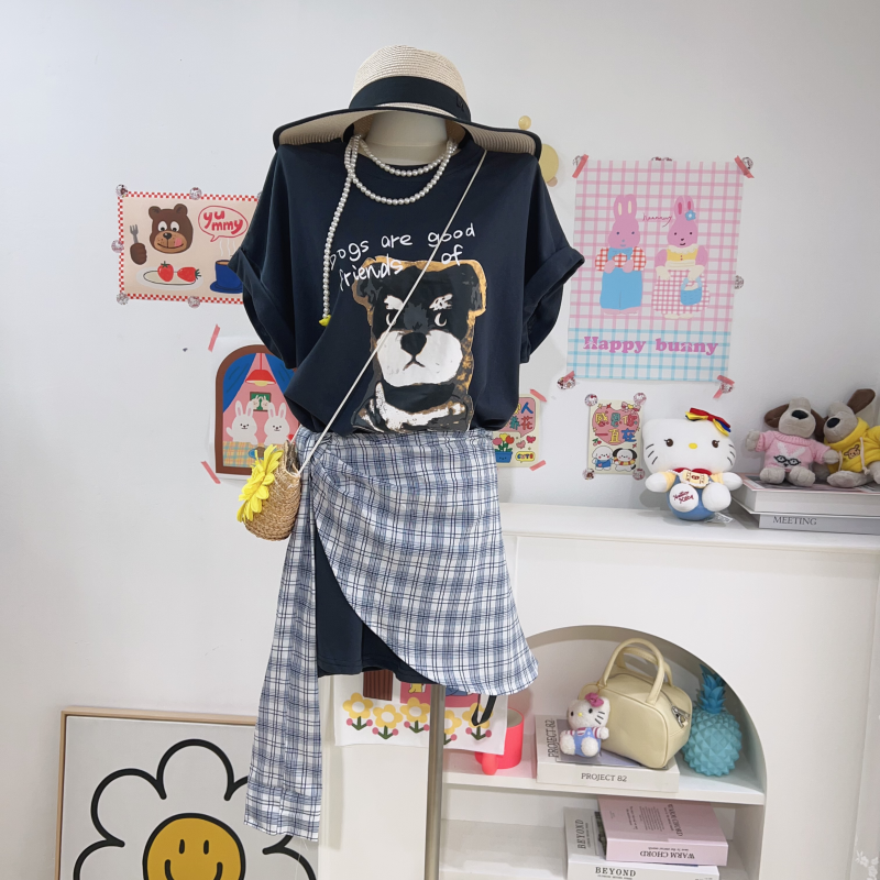 【钱呼呼】清版~2025夏季新款小狗尚百搭假两件痞帅炸街风女装