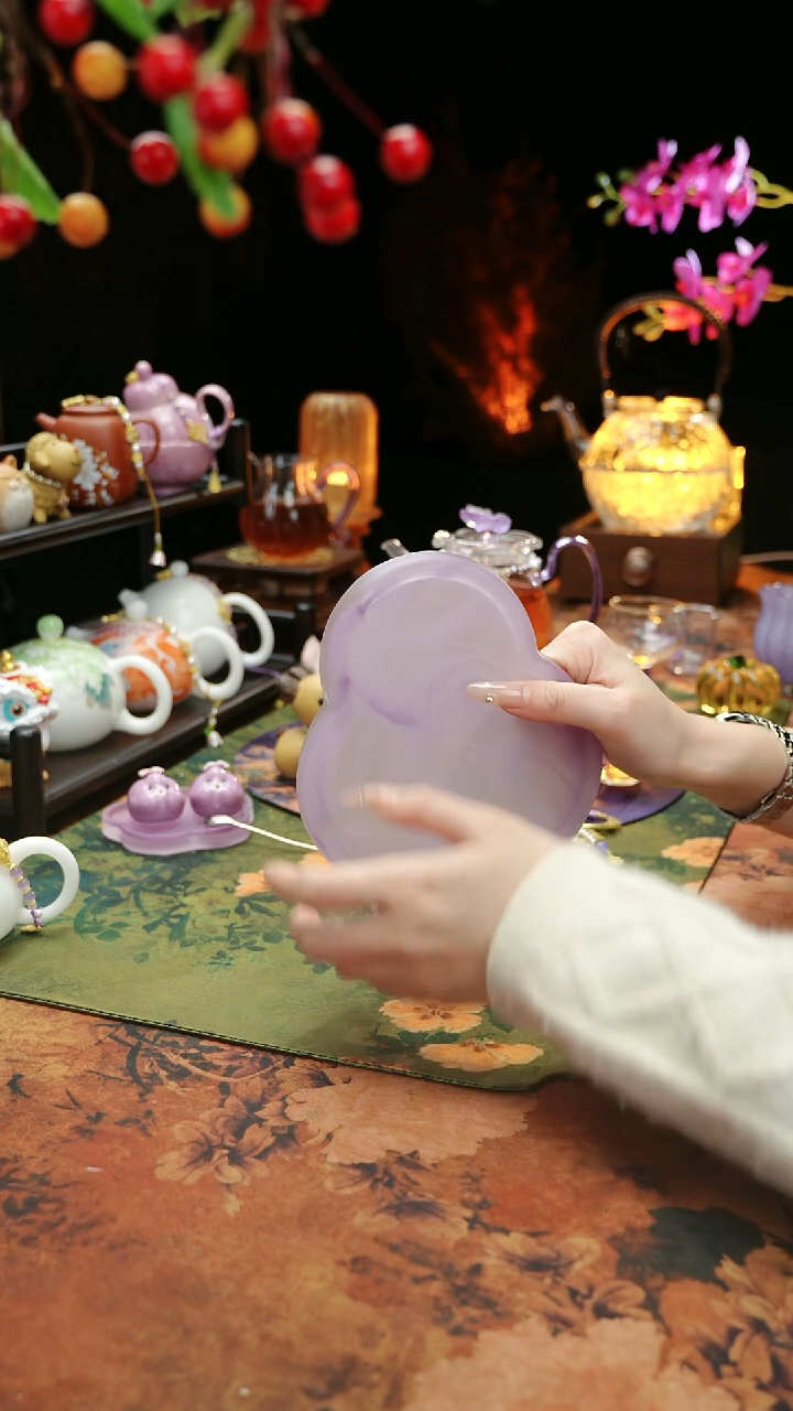 【闪购商品】紫色水晶琉璃壶承干泡垫