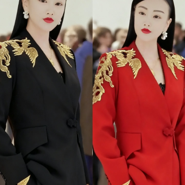 （25050）重工刺绣凤凰套装显瘦气质长袖时尚收腰女士秋冬红色上衣