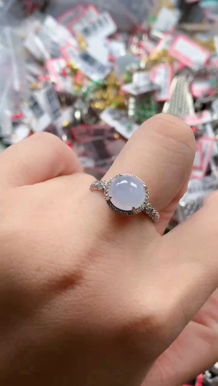 银S925镶嵌戒指翡翠天然A货缅甸翡翠