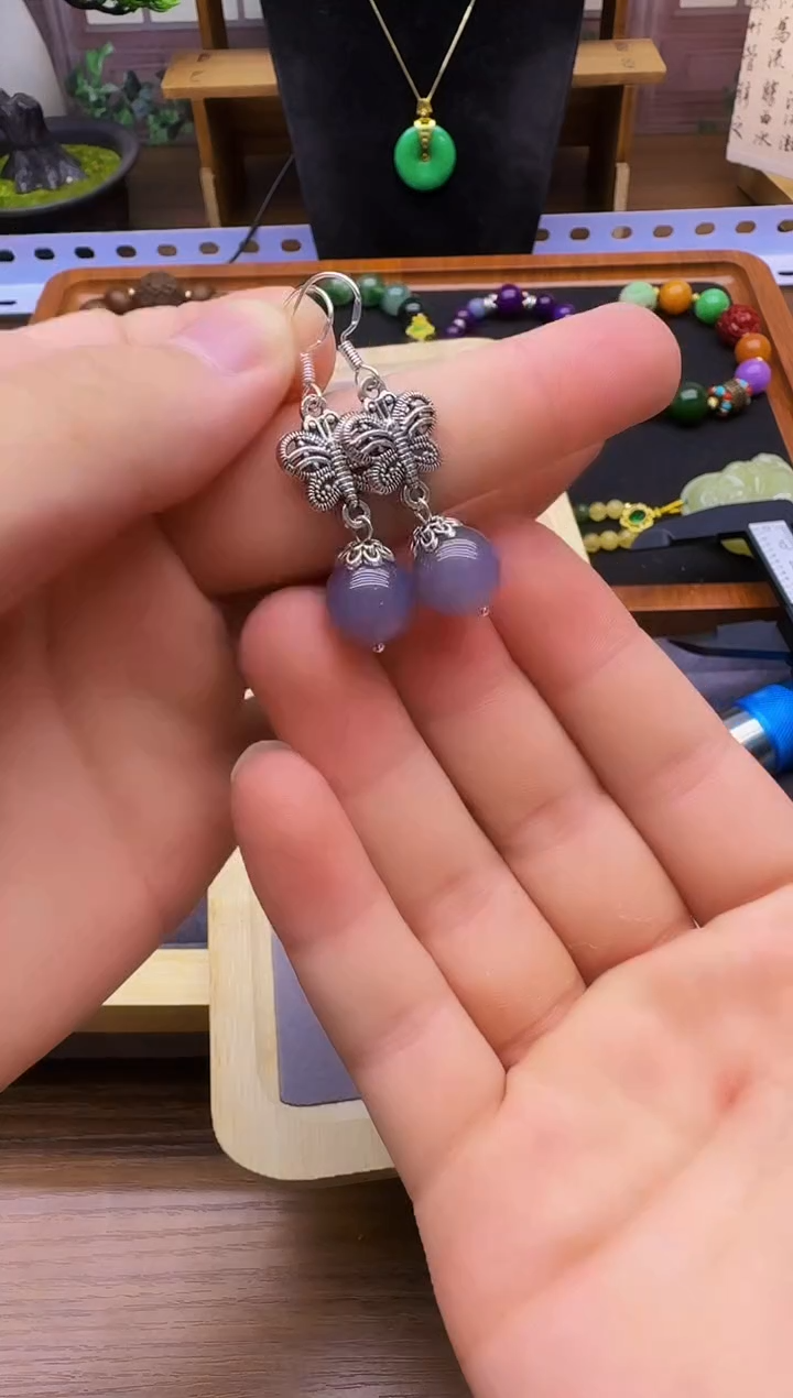 和田玉银S925镶嵌耳饰E64