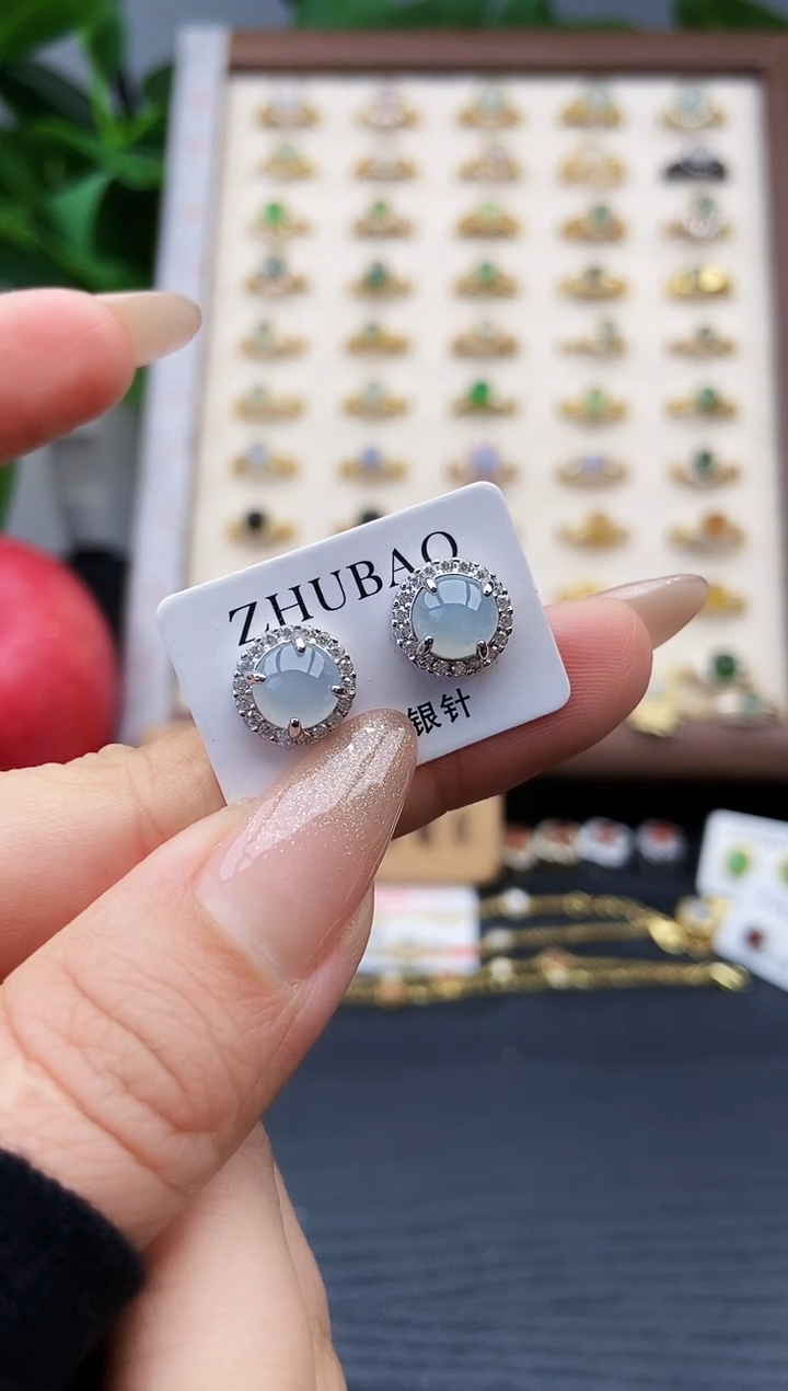 银S925镶嵌翡翠耳饰12