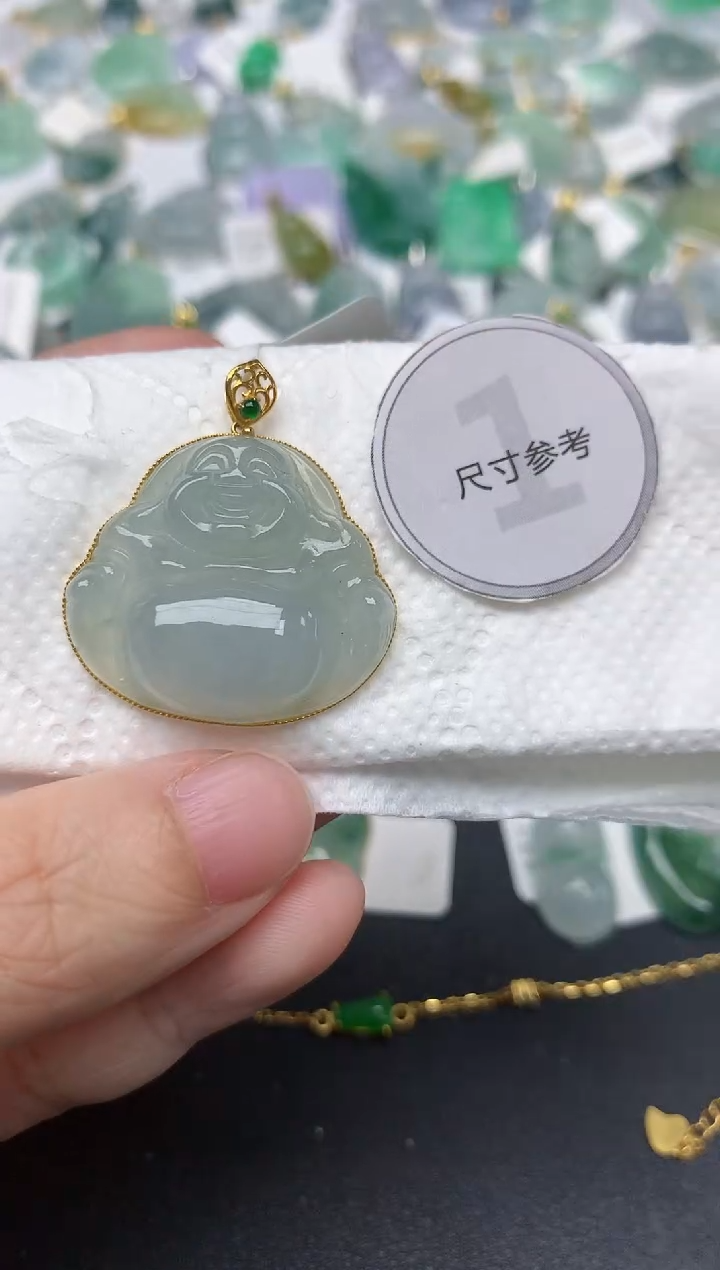 颈饰18K金镶嵌翡翠天然缅甸A货翡翠