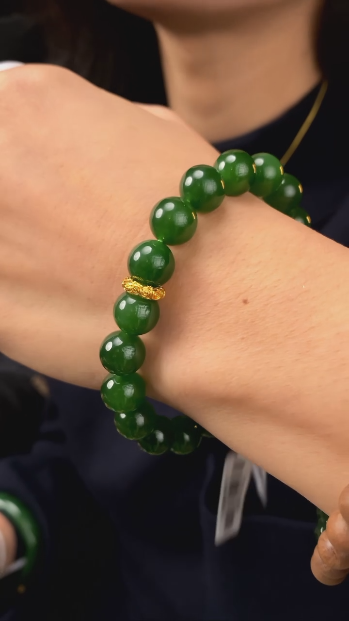 【闪购商品】和田玉手串18K金镶嵌【玉道侠侣】俄料红皮10MM