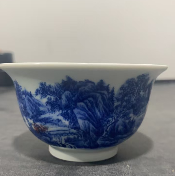 景德镇昱器釉里红山水压手杯微瑕