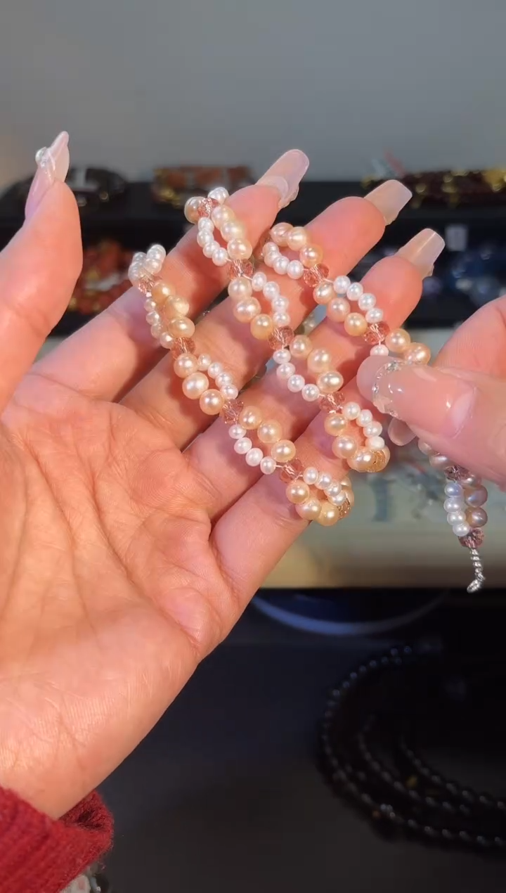银S925镶嵌手链淡水珍珠k686多样性发货一件