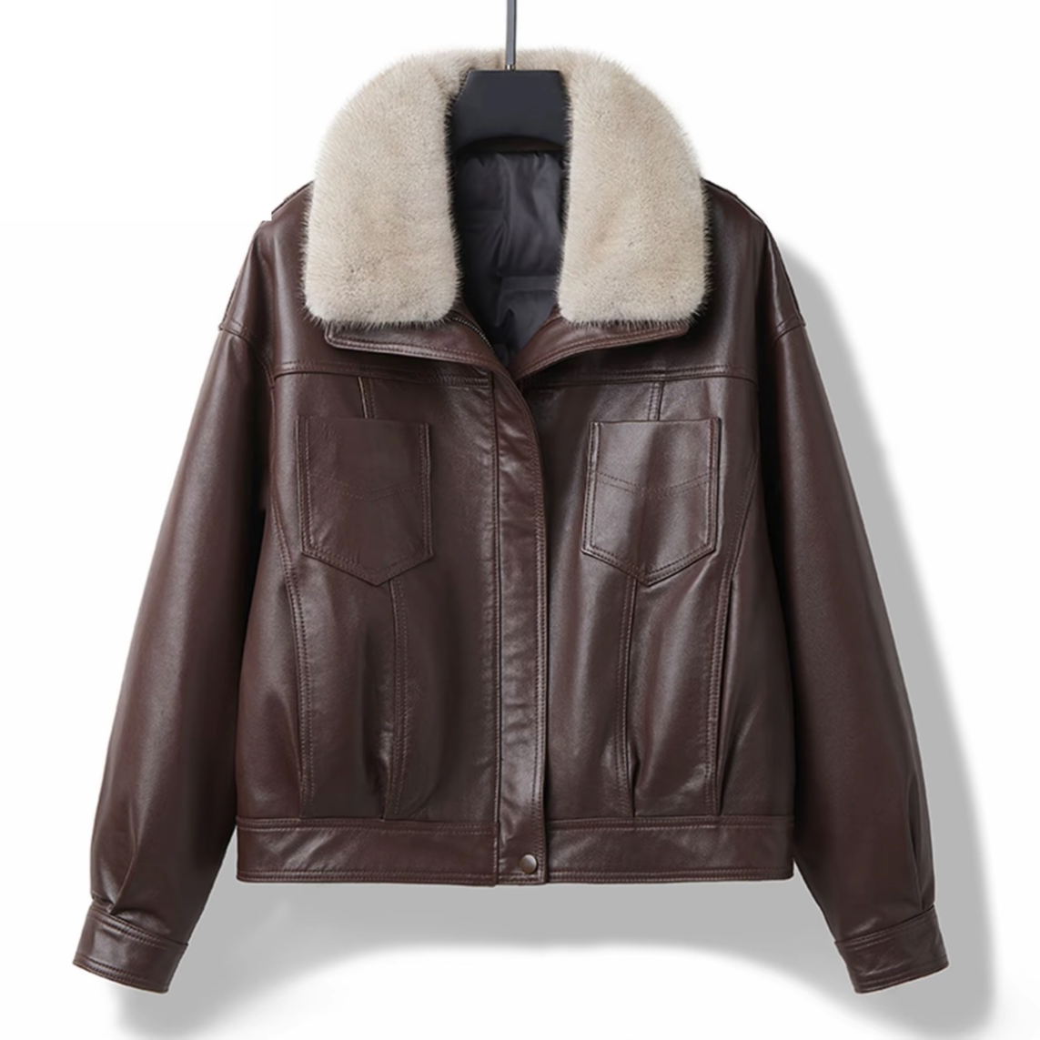 歌珞伊8825真皮羽绒服女90白鹅绒头层胎牛皮水貂毛领冬季外套