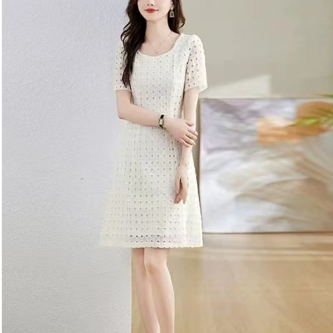 829（裙长92）莱赛尔天丝-小香风气质名媛蕾丝连衣裙