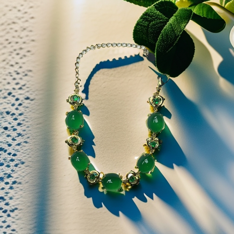 天然冰阳绿海豚玉石手链