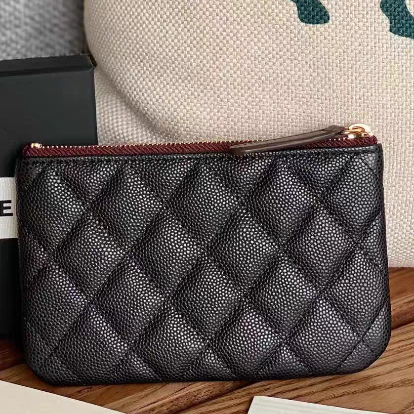 小牛皮鱼子酱球纹短款拉链钱包