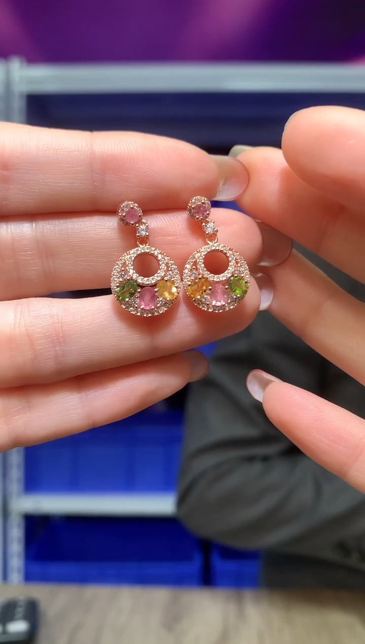 银S925镶嵌耳钉碧玺宝石世家严选