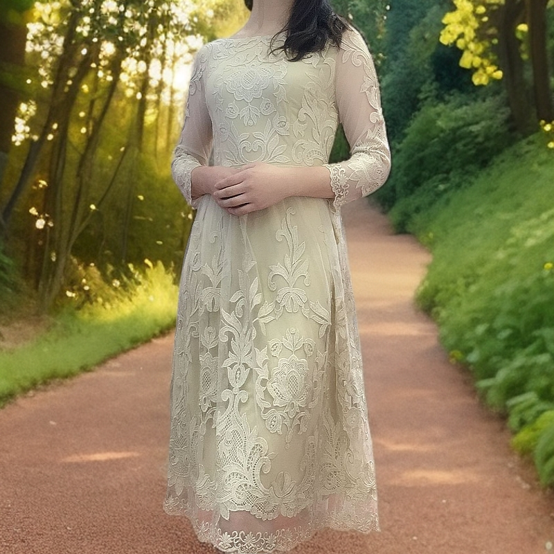 绣玥（编号40-49）福利水溶刺绣气质时尚长款修身显瘦款连衣裙