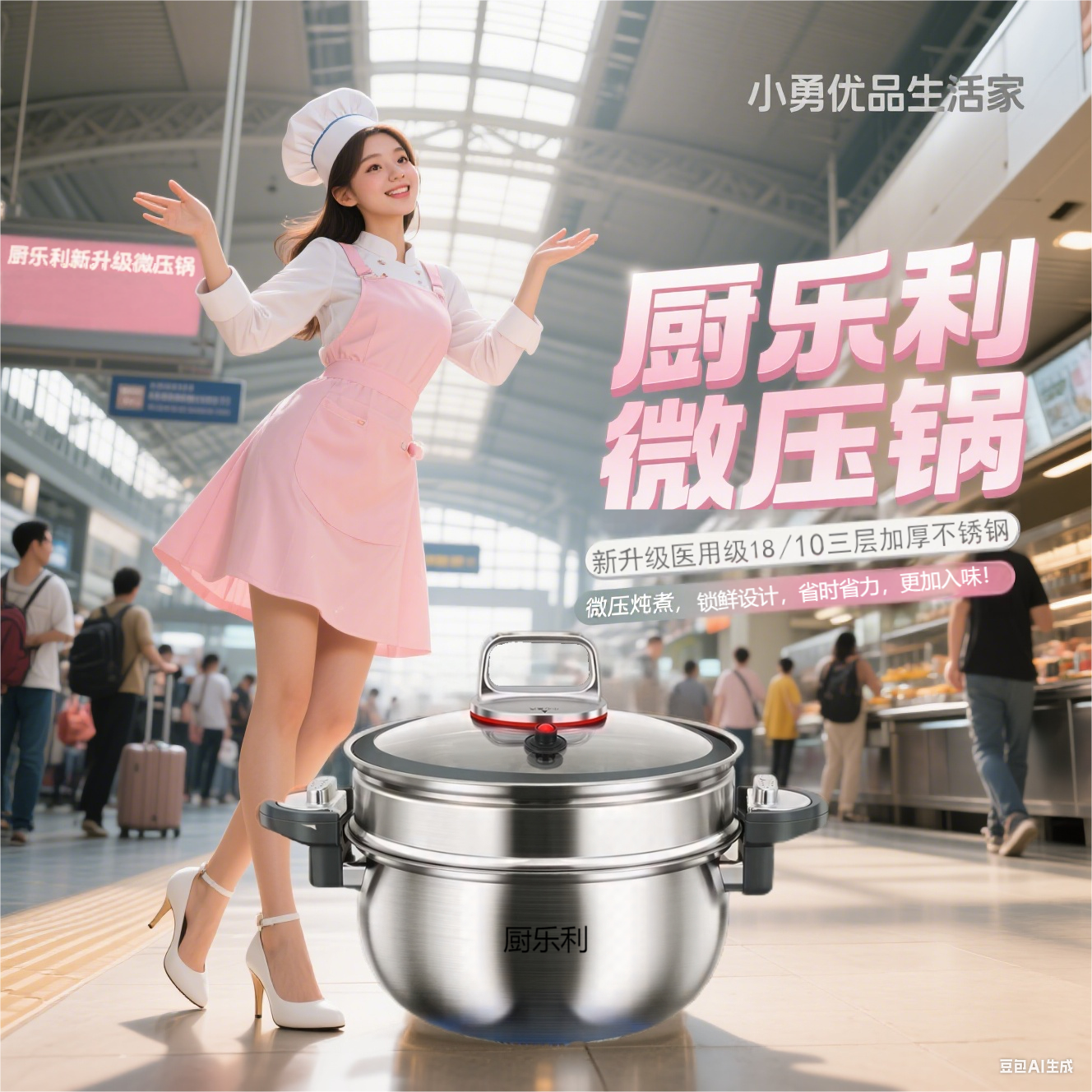 【展会加厚款】厨乐利高颜值多功能不锈钢微压炖煮锅汤锅7升大容量