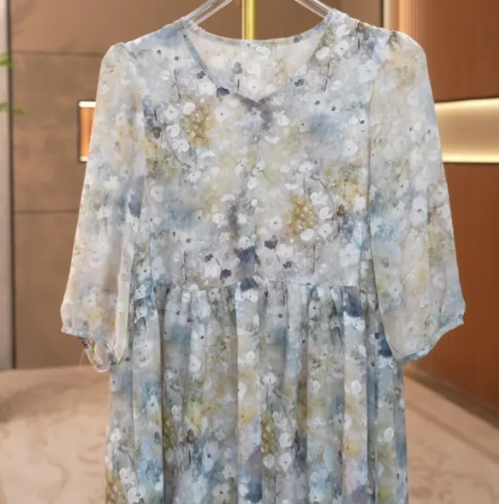 0881小苍兰高端领透气夏季妈妈装连衣裙