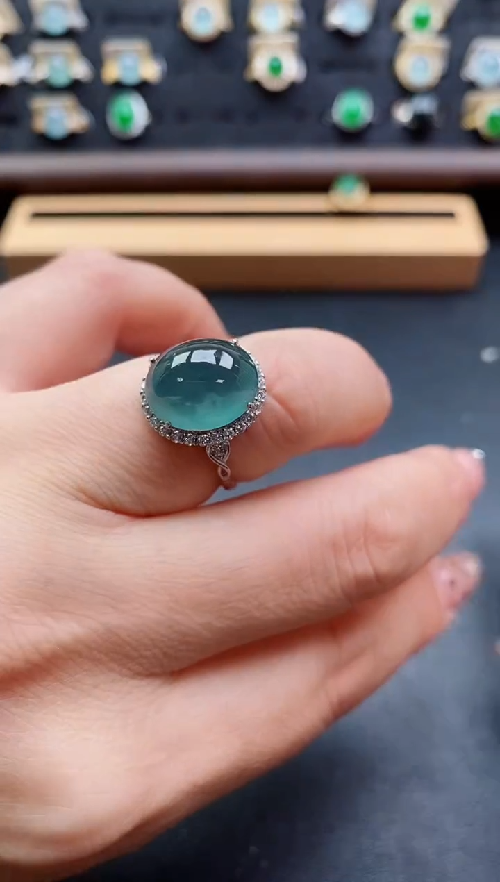 银S925镶嵌戒指翡翠1