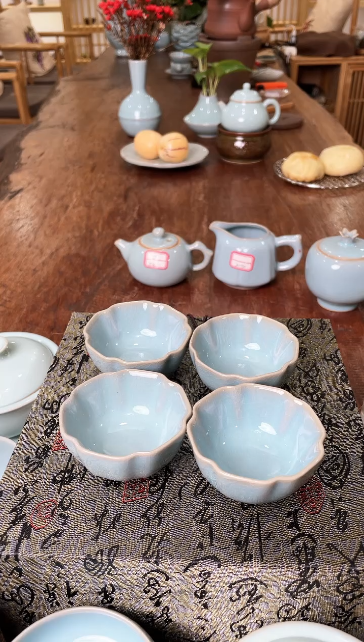 【闪购商品】其他六方杯4只 微瑕天青釉 朱家款